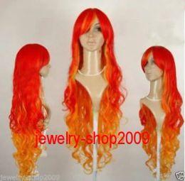 Wigs 100%gratis verzending nieuwe hoogwaardige mode -foto Indian Mongoolse pruikenpeisplay Play Party Pretty Red Orange Mix Curly Pruik