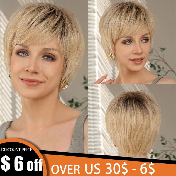 Perruques 100% Remy Human Human ombre Blonde en dentelle Berrue avant avec frange Pixie Coup Hairs courts perruques liées aux femmes Bob Bob Human Wig