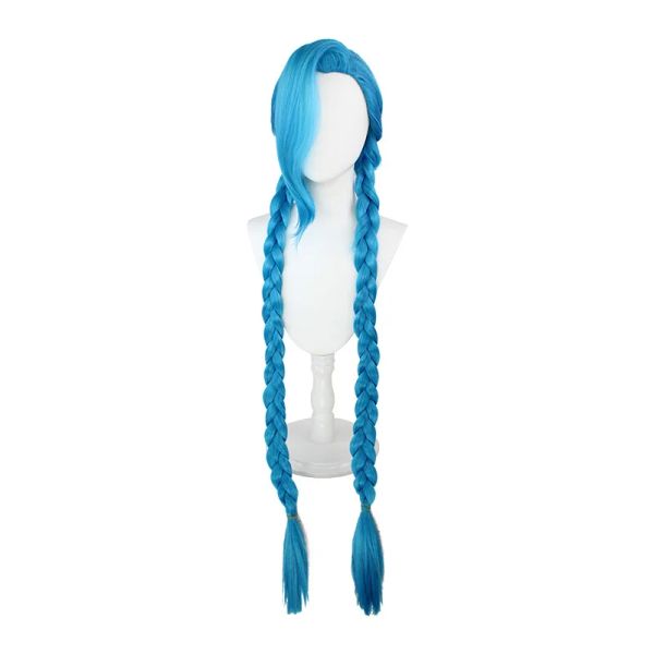 Perruques 120cm Blue Long Traids Jinx Wig Cosplay Costume résistant à la chaleur Synthétique Hair Women Carnival Party Wigs + Wig Cap
