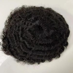 Perruques 12mm Afro Wave Human Hair Pièces 8x10 Full Lace Toupée Pour Hommes Noirs Couleur Noire Russe Vierge Remy Postiches Afro-Américain
