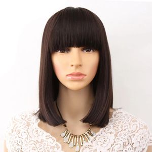 Perruques 14 pouces Bob perruques droites noir synthétique avec frange pour les femmes cheveux de longueur moyenne résistant à la chaleur bobo coiffure Cosplay perruques