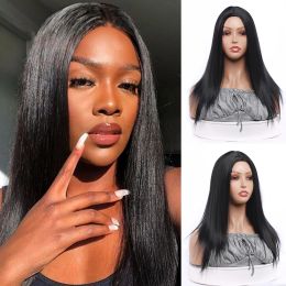 Pruiken 18inch Long Synthetic Straight Wig Hair Natural Cosplay Party Cosplay voor vrouwen Zwarte hittebestendige dagelijkse modepruiken