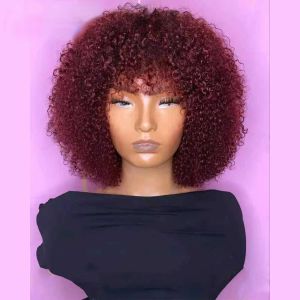 Pruiken 250 Dichtheid Braziliaanse Afro krullende pruik met pony Short Simulation Human Hair Afro Kinky Curly Wig Brown Color Glueless No Full Lace