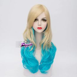 Perruques 26"Lolita Femmes Blonde Mixte Bleu Ciel Longs Cheveux Bouclés Anime Ombre Cosplay Perruque