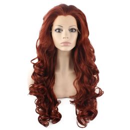 Perruques 26 "de longue perruque rouge bordeaux perruque de cheveux synthétiques en dentelle avant en fibre résistante à la chaleur de forte densité