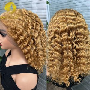 Perruques # 27 Perruques de cheveux humains à onde profonde colorée 13x4 Transparent en dentelle complète Frontal Curly Lace Wig Préparse Brésilien Remy Hair pour femmes
