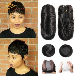 Perruques 28pcs Poules à cheveux humains bouclés Bumpes brésiliens tisser les paquets courts cheveux humains Poules