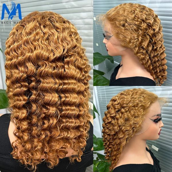Perruques 30 # Color 13x4 en dentelle Front Human Hair Wigs Brown Deep Wig Wig Brazilian Remy Hair for Black Women 180% density Deep Burly Wig