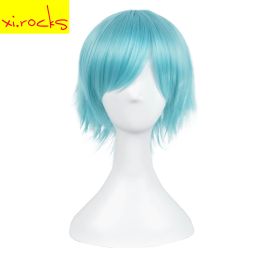 Pelucas 3158 xi. Crocos de 12 pulgadas azules cortos rizados de peinado cosplay sintético kuroko kuroko's kuroko tetsuya peluca