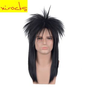Perruques 3617 xi.Rock Longueur moyenne bercotante Dude noire synthétique élégant Emo Punk Metal Rocker Disco Mullet Cosplay Wigs