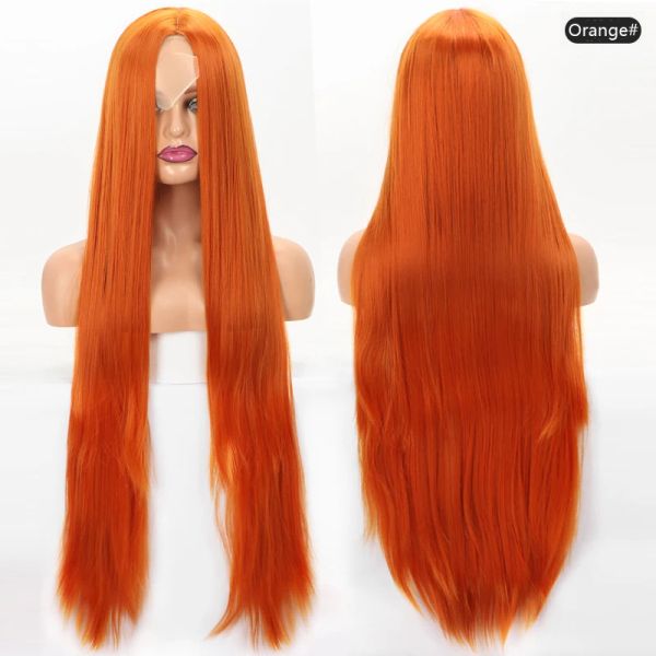 Pelucas de 40 pulgadas naranja rojo rojo largo recto recto parte cabello peluca cosplay peluca sintética resistente al calor para mujeres