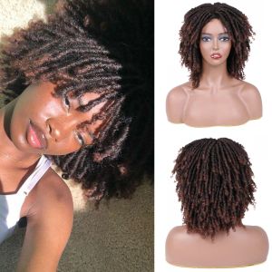 Pruiken 6 inch DreadLock Lace Front Pruiken Synthetische Afrika Gevlochten Pruiken Kort Faux Locs Haar Zacht DreadLock Pruik Voor Zwarte Vrouw Bruin