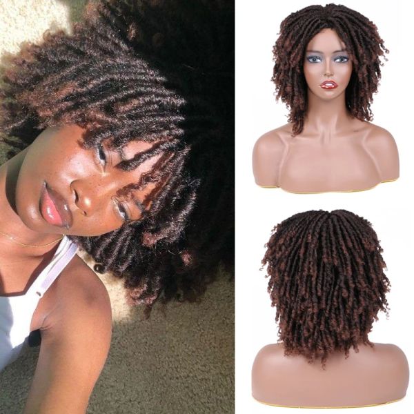 Perruques 6 pouces DreadLock Lace Front perruques synthétiques africaines tressées perruques courtes Faux Locs cheveux doux DreadLock perruque pour femme noire marron