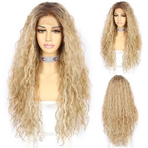 Perruques 613 Blonde brun synthétique Synthétique coquine curly perruque avant de fête quotidienne de fête pour les femmes mettant en évidence les cheveux pelucas para mujeres