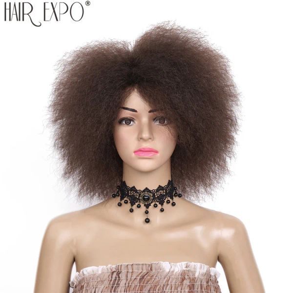 Pelucas Pelucas afro sintéticas de 6 pulgadas para mujeres negras Yaki pelo corto liso esponjoso sin cola peluca Cosplay pelo Expo City