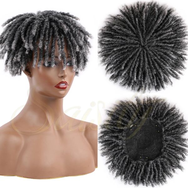 Perruques 6 pouces synthétiques Dreadlocks cheveux perruques Toupee15x17 naturel moyen perruque pour les femmes africaines noir gris Crochet Soul Locs tresses