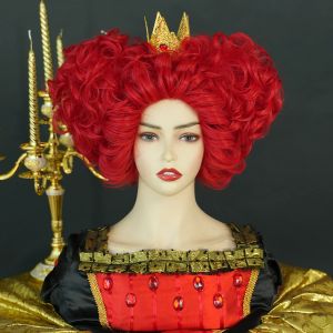 Perruques 7jhh perruques New Royal Red Queen Wig Light Red Short Curly Hair Synthetic Heart Cosplay Wigs Halloween Costume Party Wig