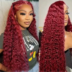 Wigs 99J BURGANDY Loose Deep Wave 13x6 HD Lace Front Haren Haarpruik voor vrouwen Braziliaans water Krullend menselijk haar 13x4 frontale pruiken