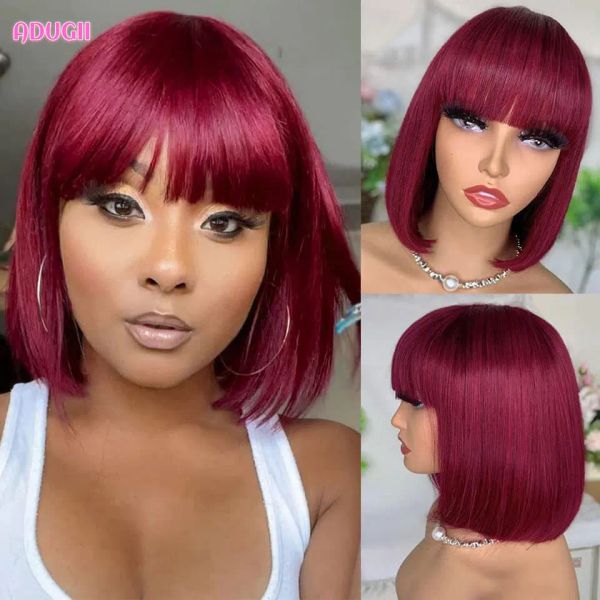 Perruques 99J borgogne rouge bob raide bob de cheveux humains perruques avec brazilien remy cheveux courts bob bob pour femme mateuse complète colorée