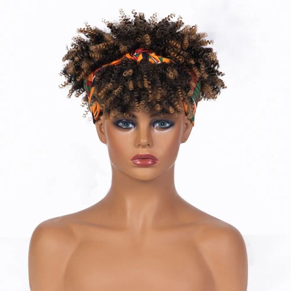 Pelucas Banda de pelo africana Peluca Diadema Gradual Marrón oscuro Pequeñas pelucas rizadas Cubierta para la cabeza Pelos afro rizados