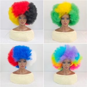 Pelucas Peluca de payaso afro Pelucas de fiesta cortas y coloridas grandes Mujeres Hombres Aficionados al fútbol rizado Rojo Amarillo Cosplay Anime Peluca sintética Pelos esponjosos