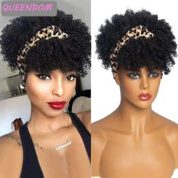 Wigs Afro Curly Head Wrap Wig Short Kinky Curly Women's Pruiken met hittebestendige synthetische hoofdbandpruik Peruca Cosplay met tulband.