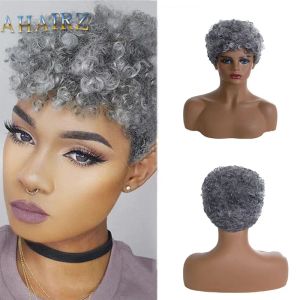 Perruques afro perruques gris bouclées boucles courte courte babe brésilienne coiffée coiffure perruque pour femmes noires usure quotidien