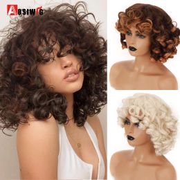 Perruques afro perruque bouclée coquette avec une frange pour les femmes noires courtes curls de cheveux naturels
