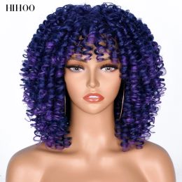 Pruiken afro kinky krullende pruiken met pony voor zwarte vrouwen synthetische pruiken natuurlijk haar bruin gemengde paarse pruik cosplay lolita