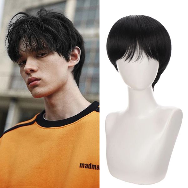 Pelucas ailiade peluca de hombres negros sintéticos pelucas rectas para mujer cabello realista marrón natural para la fiesta de anime de cosplay diariamente