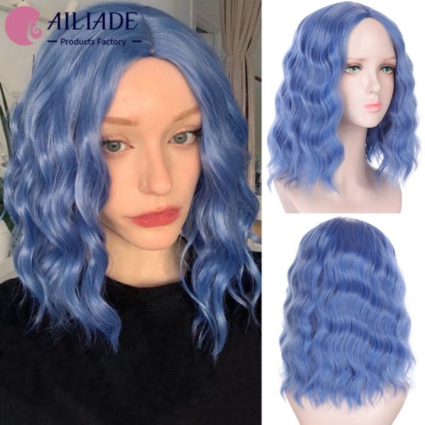 Perruques aiiliade synthétique courte wig ondule orange noir bleu brun lolita wigs pour les femmes résistantes résistantes à la chaleur faux cheveux