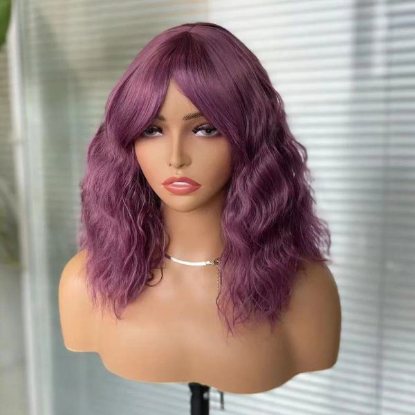Perruques AIMEYA perruques synthétiques violet lavande pour femmes perruque Bob courte bouclée avec frange perruque de Cosplay bleue Halloween liquidation vente