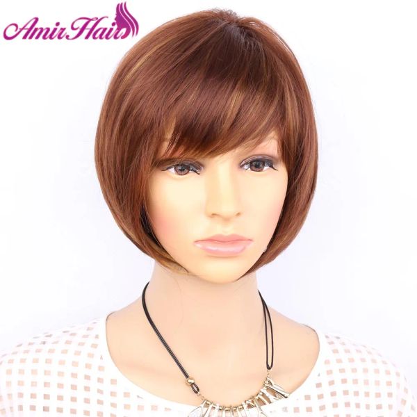 Perruques Aimr Bob Short Wigs Natural Straight Synthetic Hair Wig Cosplay résistant à la chaleur Blonde brune couleur mixte Ombre Pelucas Positre à cheveux