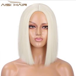 Perruques AISI HAIR Synthétique Platine Blonde Court Bob Perruque Cheveux Raides pour Femmes Violet Coloré Cosplay Perruque Halloween Résistant À La Chaleur