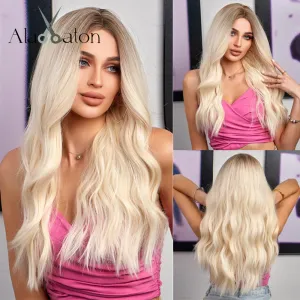 Pelucas Alan Eaton Long Rubs Wigs for Women Cabello rizado sintético con raíces oscuras Partido medio Fibra de alta temperatura Natural