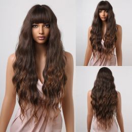 Pelucas Alan Eaton Wave de agua de agua larga pelucas sintéticas marrones con flequillo para mujeres negras cabello ombre de cosplay lolita lolita resistente al calor