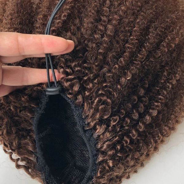 Perruques Alipretty Afro Kinky Curly Ponytail Brown Couleur 4 # Drawstring Ponytail Extensions de cheveux humains pour femmes