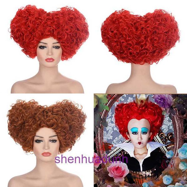 Perruques et morceaux de cheveux Queen de coeurs Wig Alices Adventures in Wonderland Cos Anime Full Set Halloween Play-play accessoires