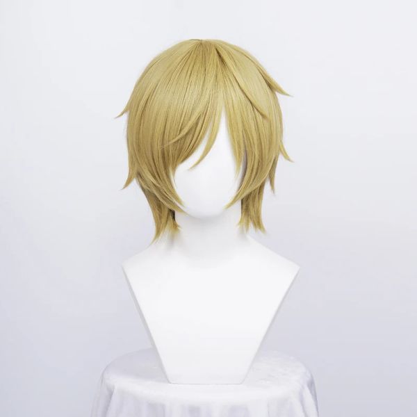 Perruques anime one pièce Cosplay Wigs Sanji Wig Short Light Light Golden Time résistant aux cheveux synthétiques Cosplay Wig + Wig Cap