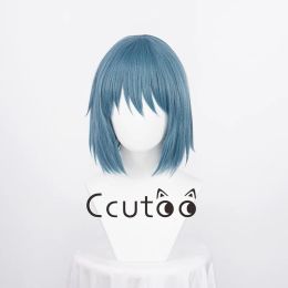 Wigs Anime Puella Magi Madoka Magica Miki Sayaka Cosplay Pruiken 30 cm Blue Gray Mixed Miki Sayaka Bob Synthetische pruiken Hittebestendig haar