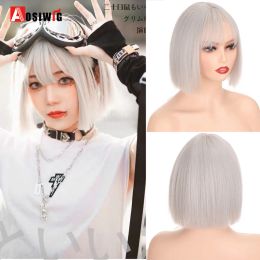 Perruques aosi synthétique courte bob bob cheveux naturels avec une frange blonde rose gris gris vert cosplay lolita perruques pour les femmes blanches noires