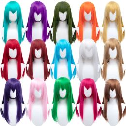 Perruques AOSiwig 60cm de long Lolita Cosplate Party Pink Purple Blue Wig Synthetic Hair Women's Wig with Bangs Female Femme Wear