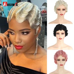 Perruques Aosiwig – perruque synthétique courte bouclée pour Cosplay, blonde, rose, rouge, vert lime, cheveux naturels, afro crépus, pour femmes noires, orange africaine