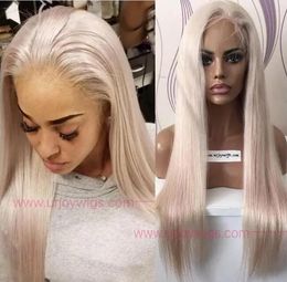 Perruques Ash Blond Front Lace Wigs Blanc Blonde Couleur 60 # Soyeux Droit Européen Vierge Cheveux Humains Bleach Noeuds Livraison Express Rapide