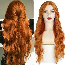 Perruques AZQUEEN synthétique longue Orange doré miel vague perruque avec des taches lumineuses Cosplay perruque dames résistant à la chaleur moyenne perruque