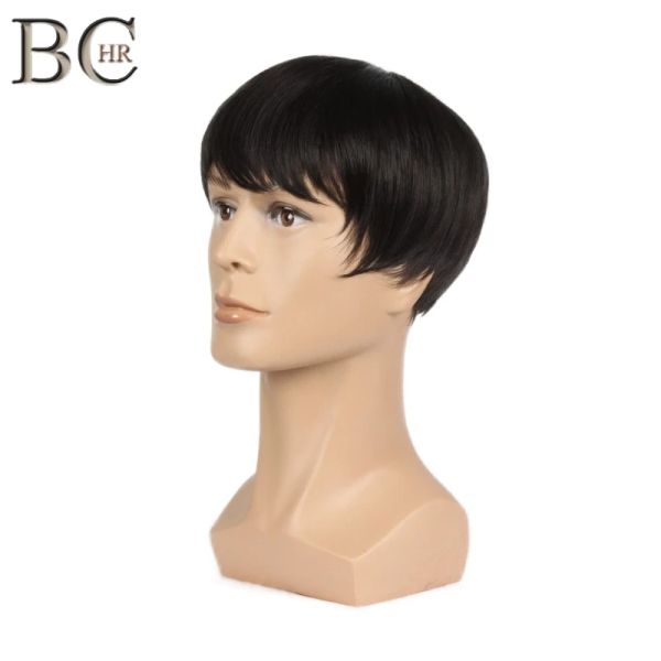 Perruques BCHR 8 pouces Broits-perruques synthétiques droites pour hommes Natural Noir mâle mâle thermique Fibre Cair Toupee Wig