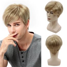 Perruques BCHR courtes hommes perruques blondes perruque synthétique droite pour cheveux masculins toupet perruques toupet blond naturel