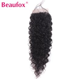 Perruques Beaufox Brésilien Water Wave Lace Fermeure 4x4 100% Human Hair Ferme Remy Free Part Medium Brown 820 pouces