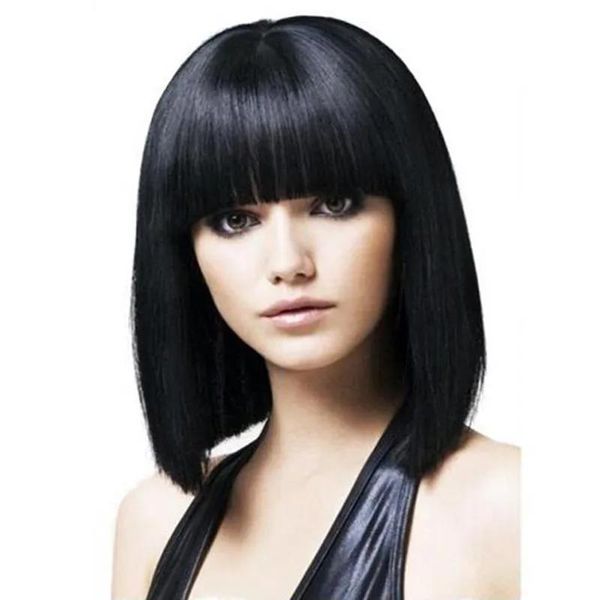 Pelucas Hermosa sedosa recta peluca corta bob simulación cabello humano peluca llena estilo bob corto completo envío gratis en stock