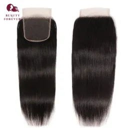 Wigs Beauty Forever Brésilien Hair raide 5x5 Hd Lace Ferme Virgin Hair 4 * 4 Free Part Closeure Pré-cueillette 100% Human Hair